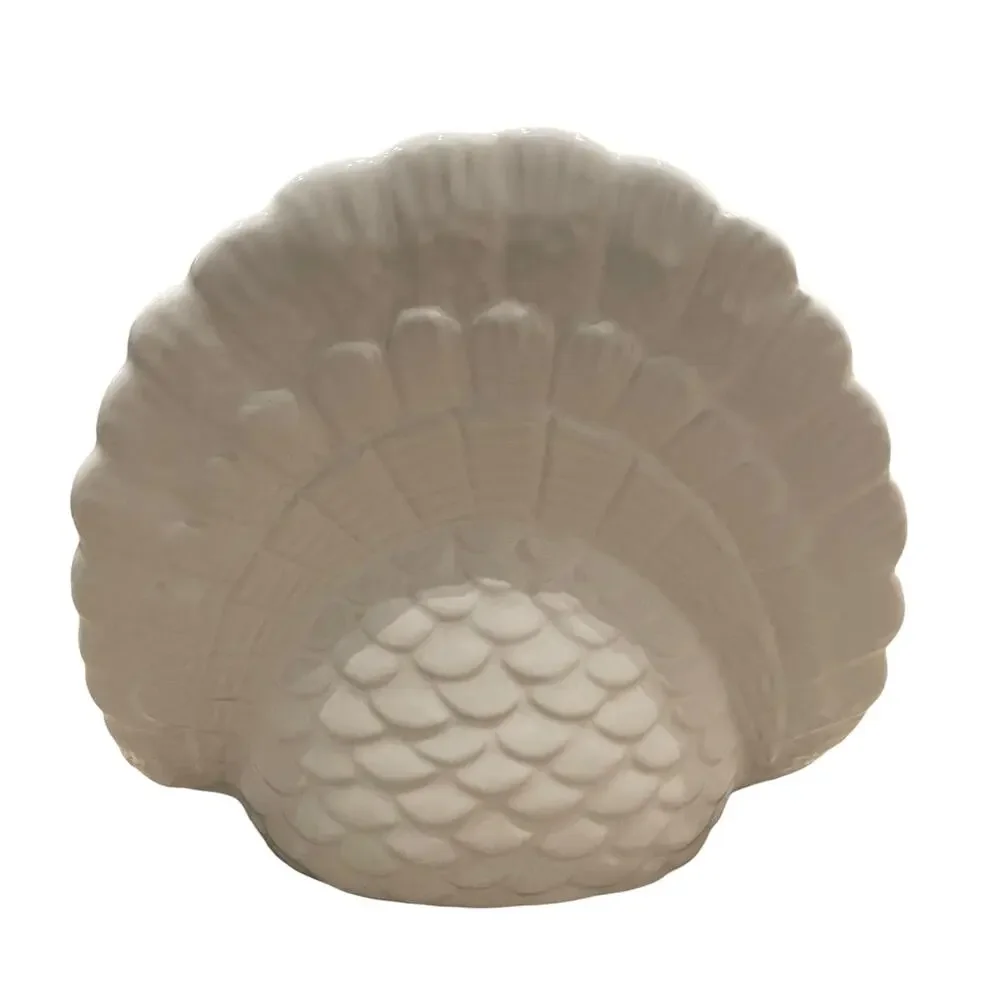 Turkey Shaped Serving Bowl and Ladle 2 Piece Set White 7in New